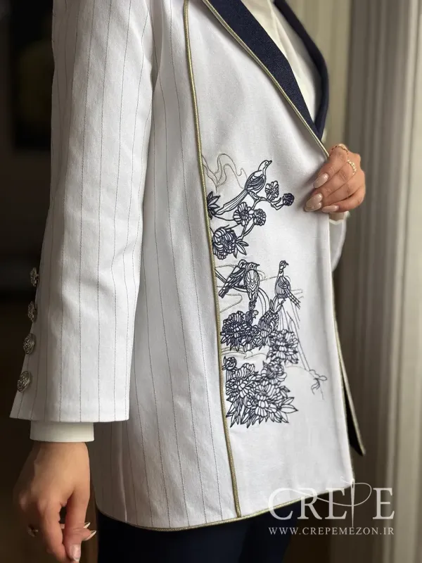 مانتو کتان راه راه جلو طرحدار