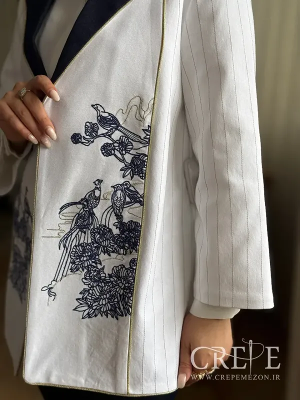 مانتو کتان راه راه جلو طرحدار