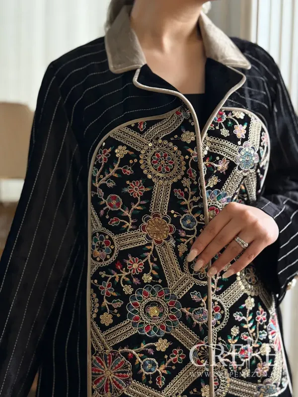 مانتو مخمل سوزن دوزی 