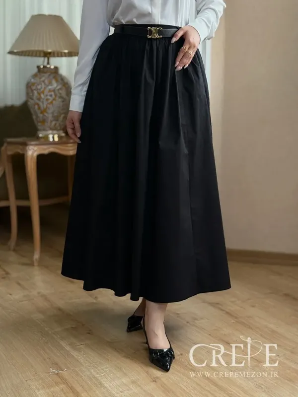 دامن پوپلین کمربنددار قد 95  