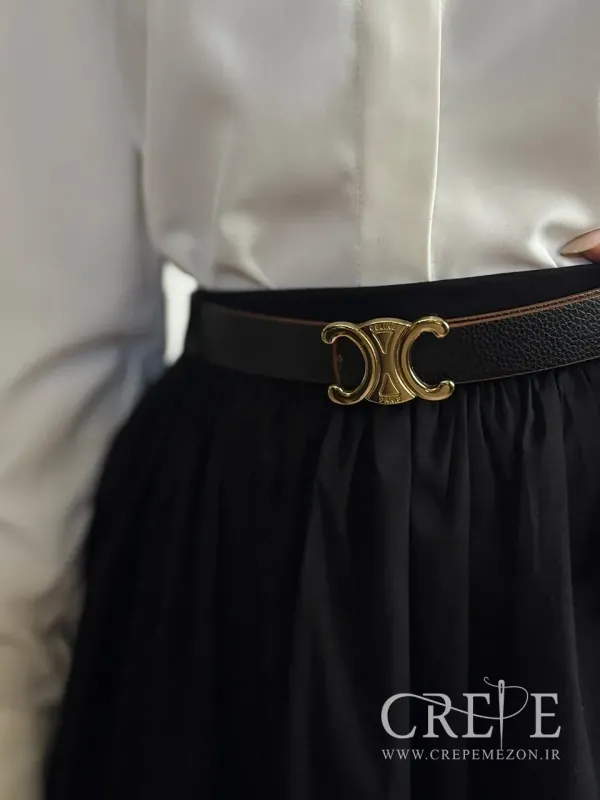 دامن پوپلین کمربنددار قد 95  