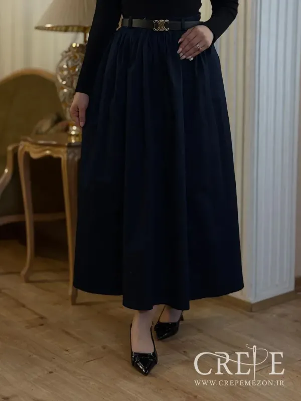دامن پوپلین کمربنددار قد 95  