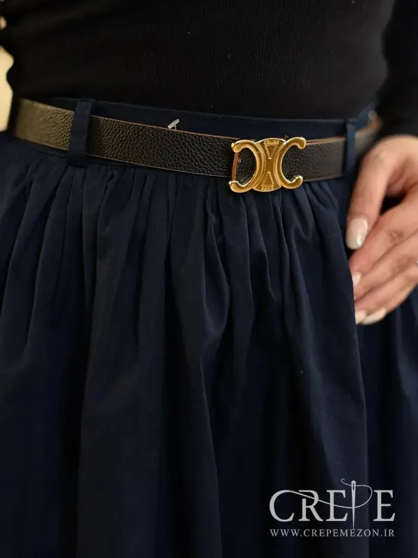دامن پوپلین کمربنددار قد 95  