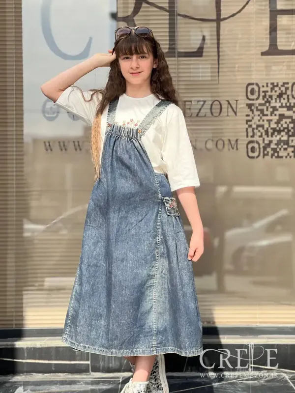 ست سارافان جین و تیشرت گلدوزی