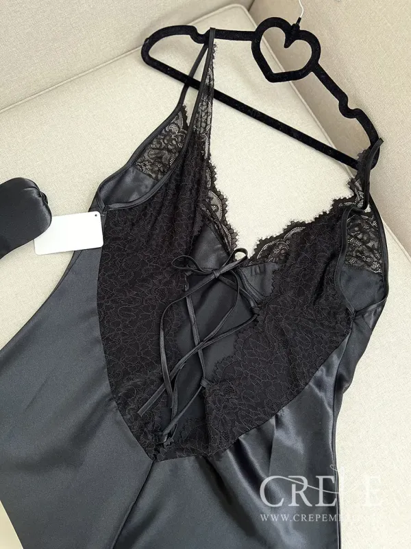 لباس خواب ساتن پشت تور 