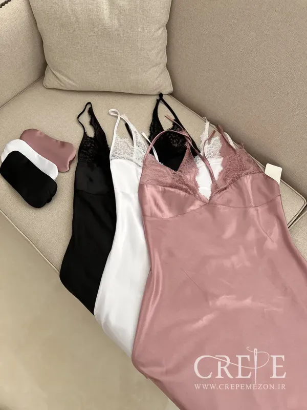 لباس خواب ساتن پشت تور 