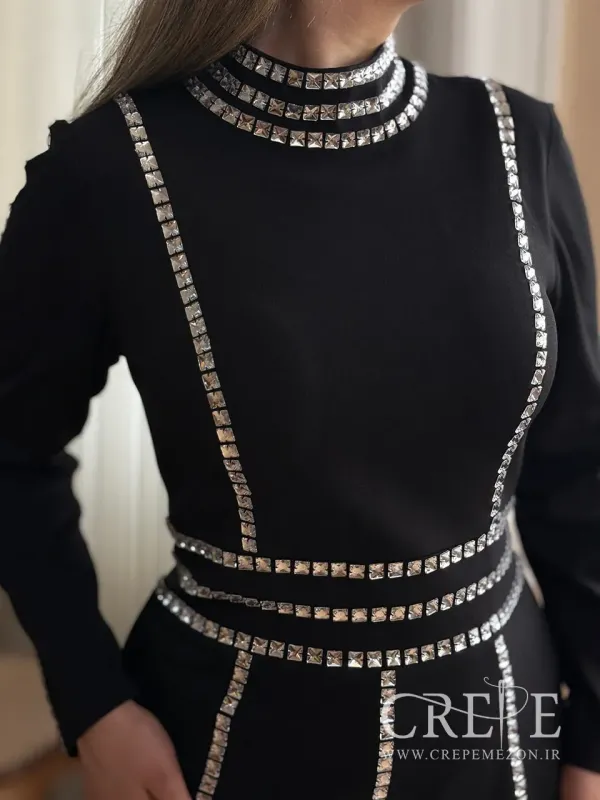 پیراهن کرپ دالقیچ سنگدوزی