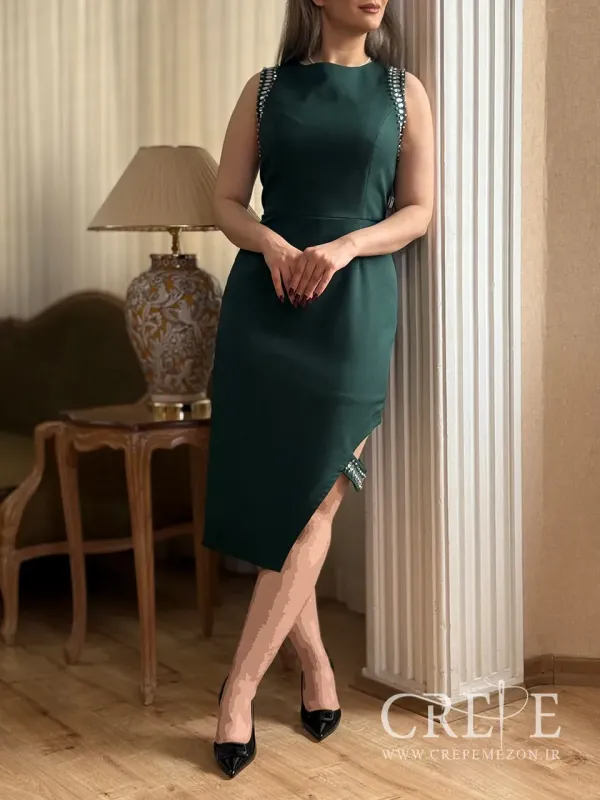 پیراهن کرپ حلقه سنگدوزی