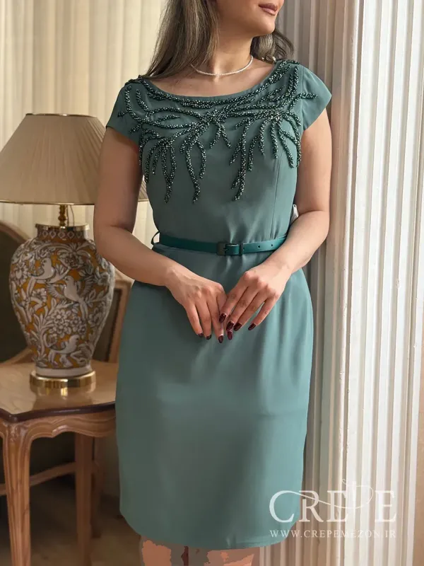 پیراهن کرپ کجراه سنگدوزی