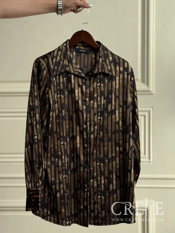 شومیز ساتن طرحدار جلو دکمه