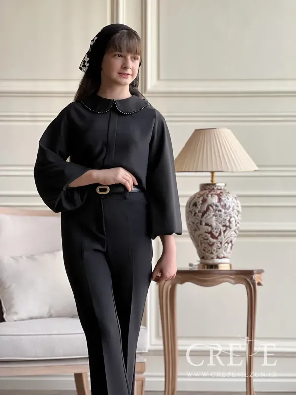 شومیز یقه ب ب مرواریدی