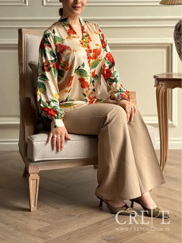 شومیز یقه فرنچ گلدار