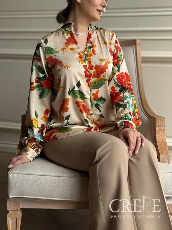 شومیز یقه فرنچ گلدار