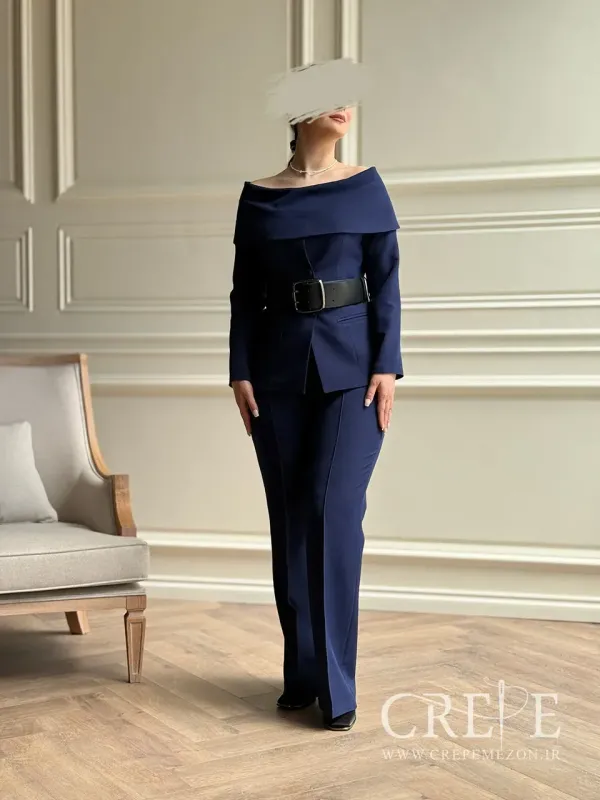 کت شلوار یقه قایقی کمربند پهن