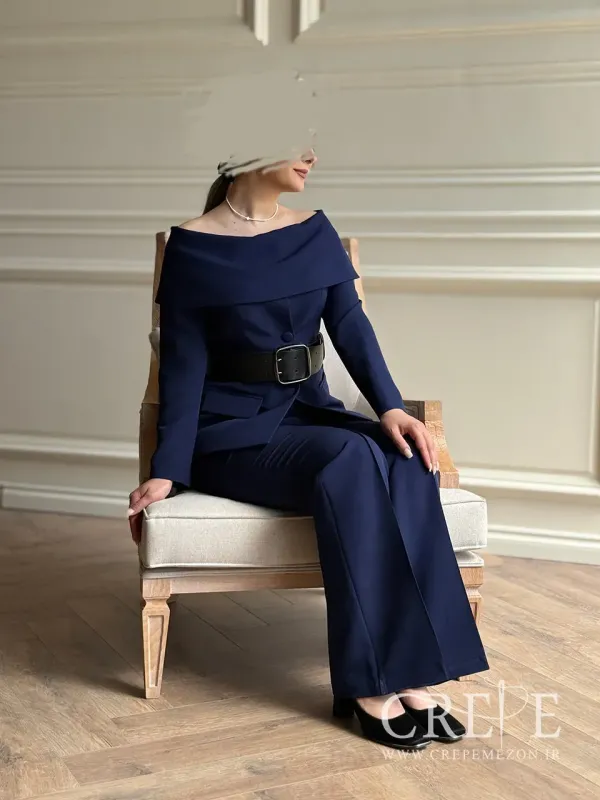 کت شلوار یقه قایقی کمربند پهن