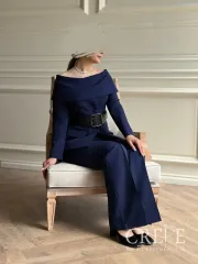 کت شلوار یقه قایقی کمربند پهن