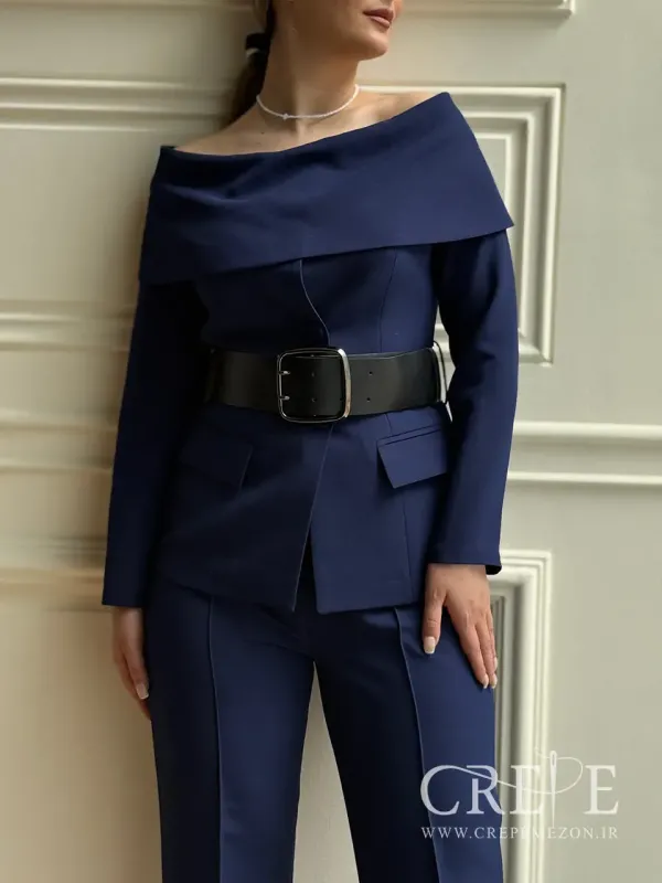 کت شلوار یقه قایقی کمربند پهن