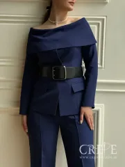 کت شلوار یقه قایقی کمربند پهن