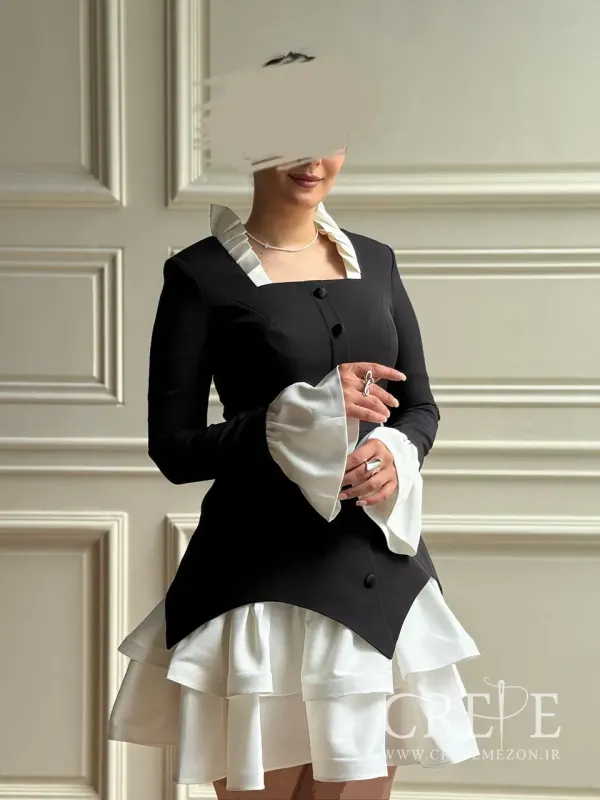 پیراهن یقه پلیسه دو رنگ