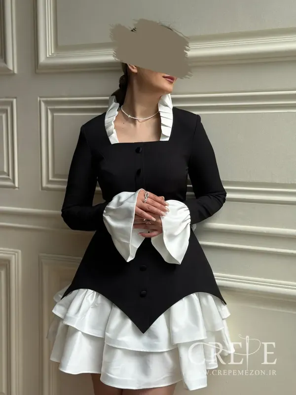 پیراهن دو رنگ یقه پلیسه