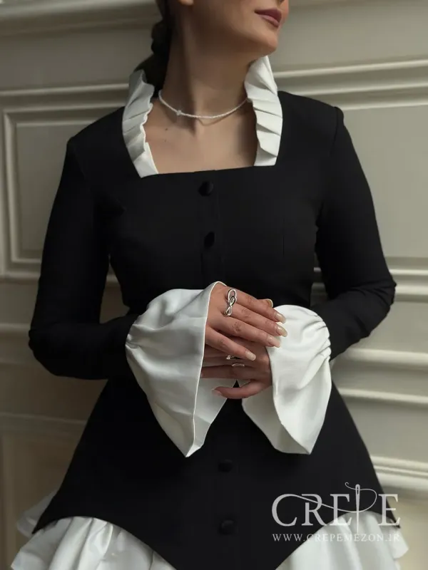 پیراهن دو رنگ یقه پلیسه