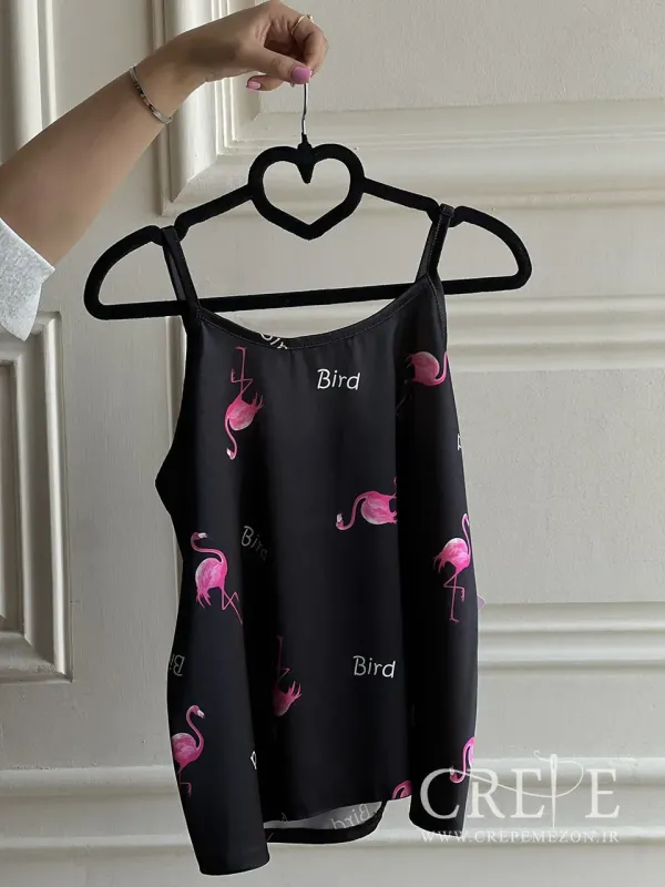 تاپ شلوارک ساتن طرح فلامینگو