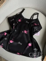 تاپ شلوارک ساتن طرح فلامینگو