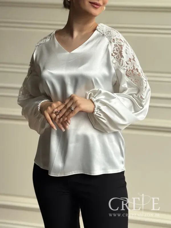 شومیز ساتن سرشانه گیپور