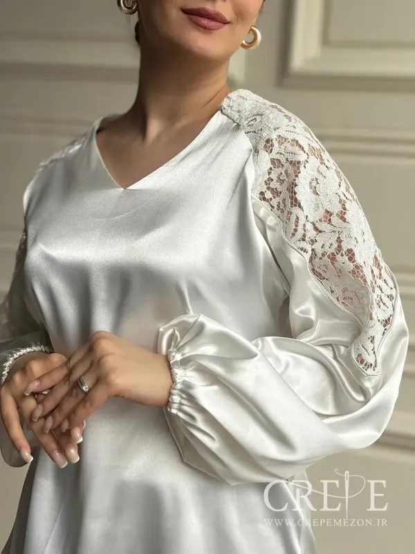 شومیز ساتن سرشانه گیپور