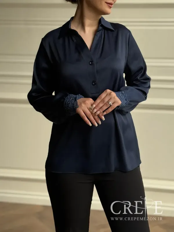 شومیز یقه دو دکمه مچ گیپور