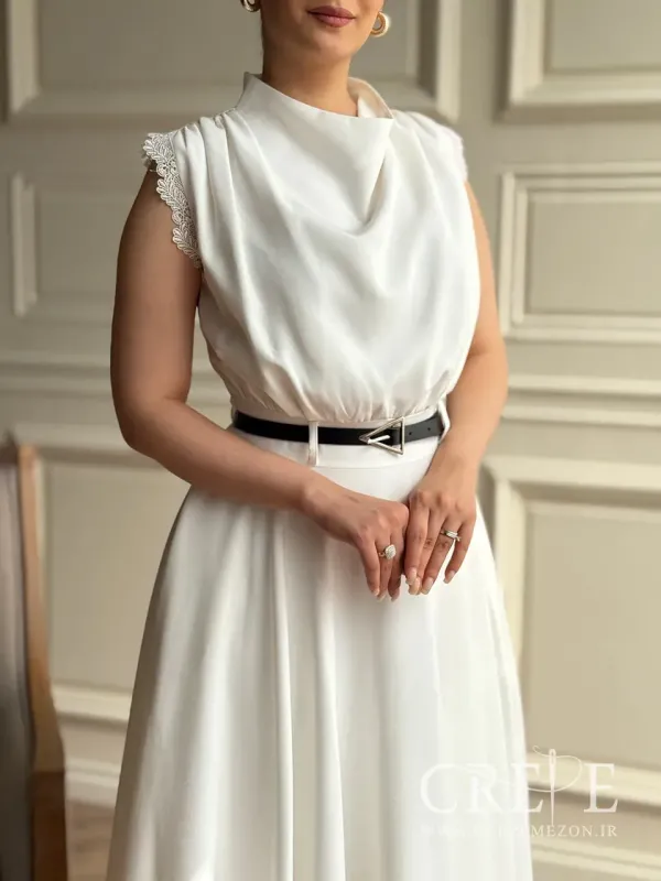 پیراهن کوتاه آستین حلقه حاشیه گیپور