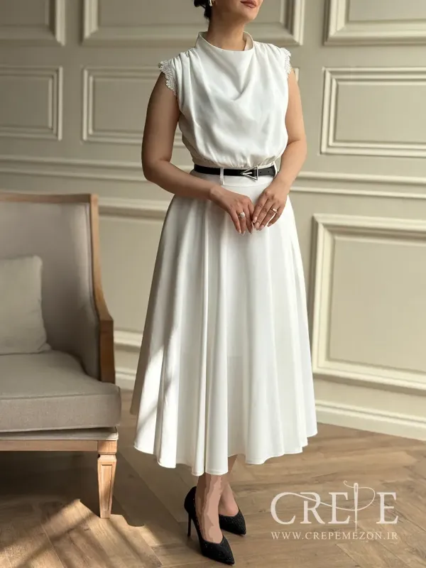 پیراهن کوتاه آستین حلقه حاشیه گیپور