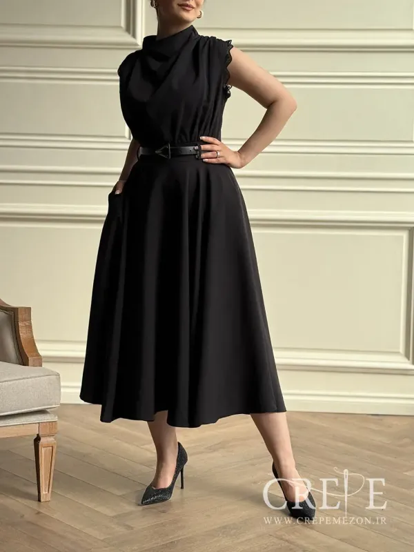 پیراهن کوتاه آستین حلقه حاشیه گیپور