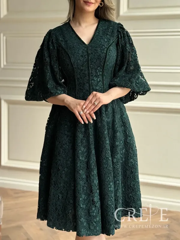 پیراهن گیپور نوار مخمل