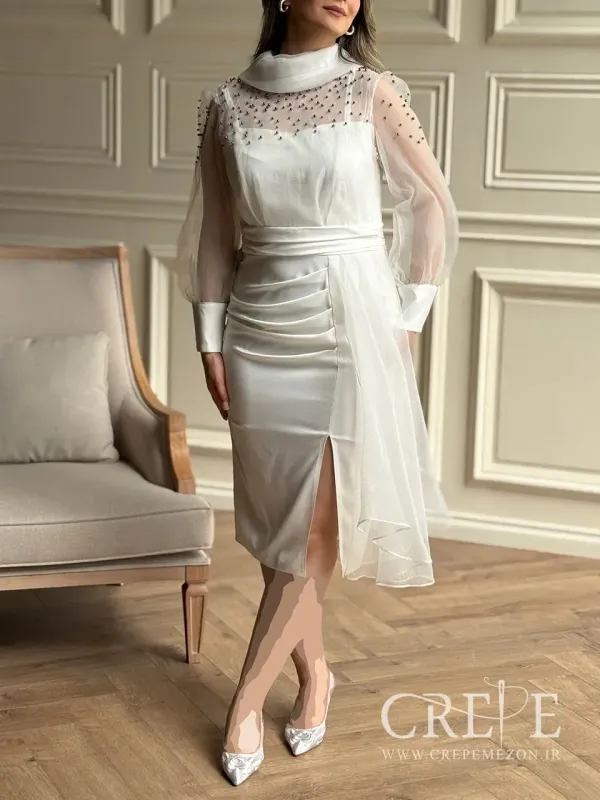 پیراهن کوتاه تور مرواریدی