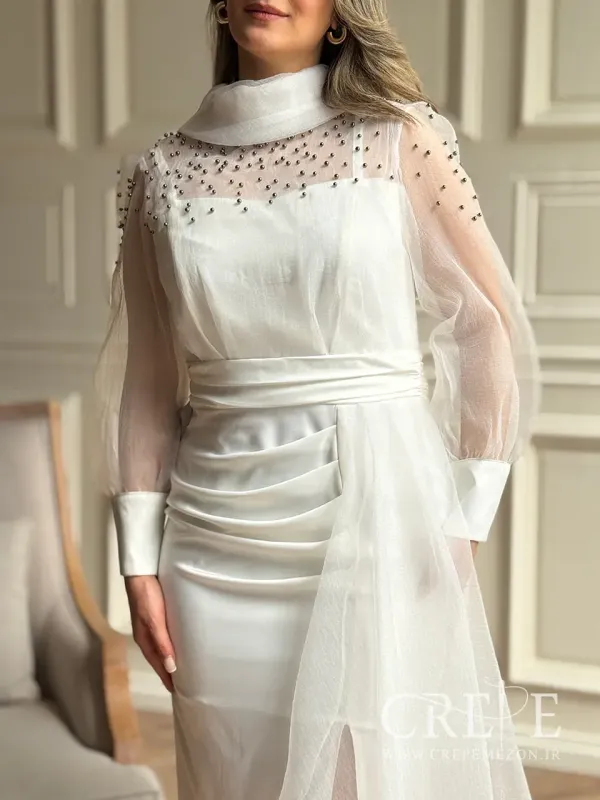 پیراهن کوتاه تور مرواریدی