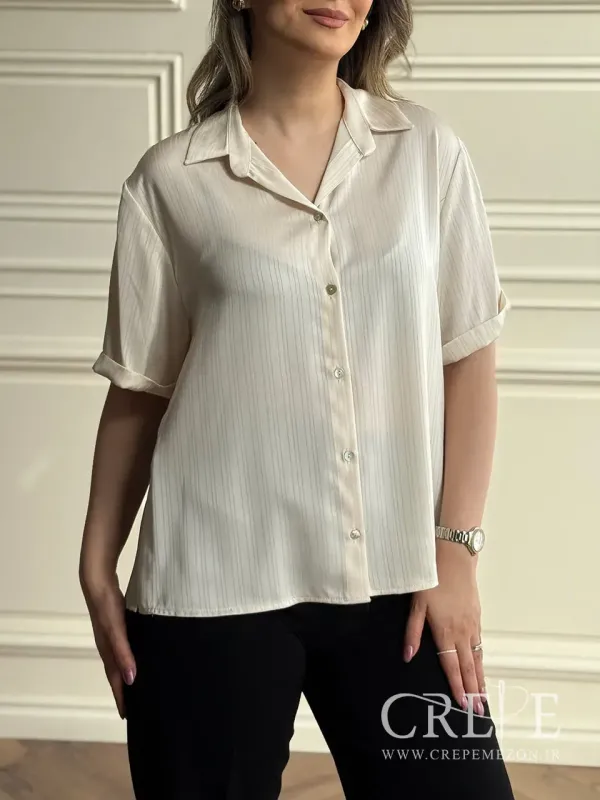 شومیز ساتن آستین کوتاه راه راه 