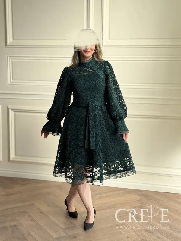 پیراهن آستین کلوش گیپور مخمل