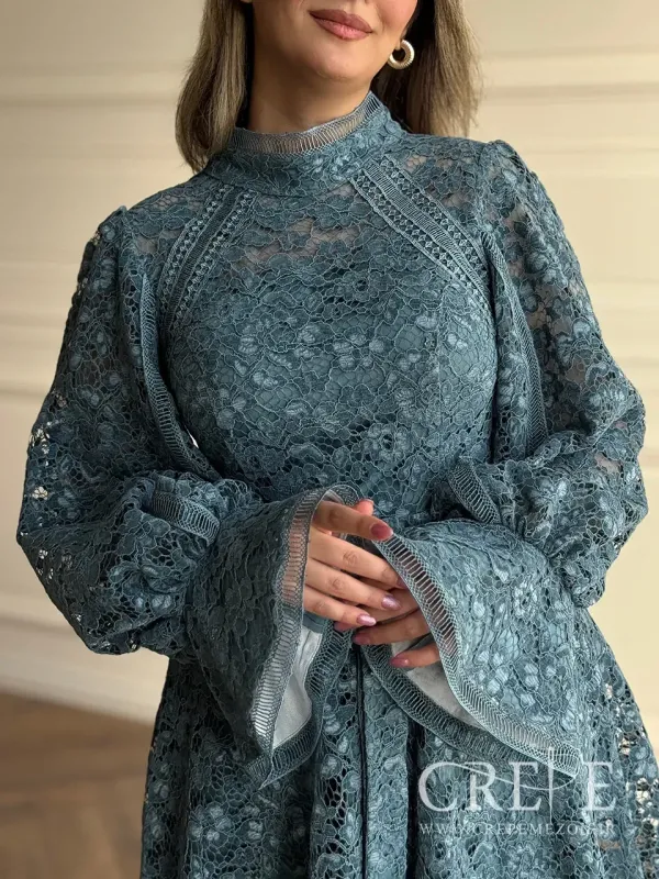 پیراهن آستین کلوش گیپور مخمل