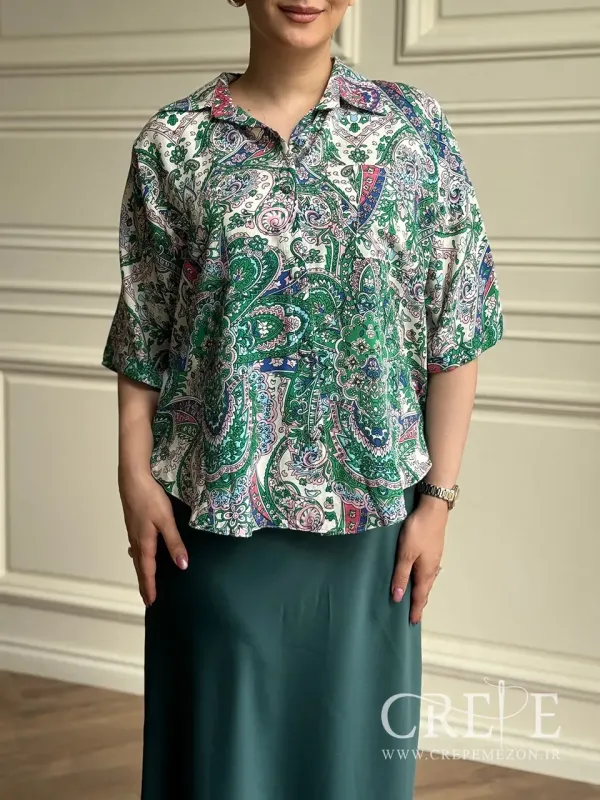 شومیز نخی دو جیب طرحدار