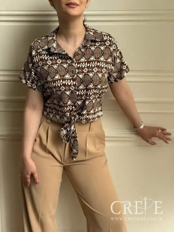 شومیز آستین کوتاه جلو گره ای