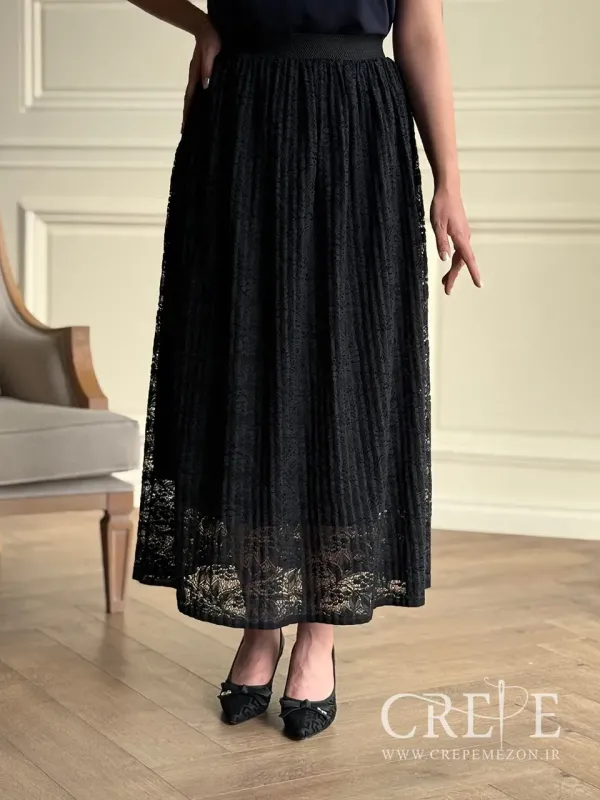 دامن راسته پلیسه گیپور قد 88