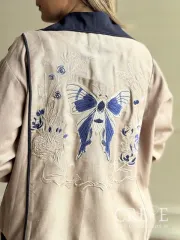 کت لینن سوزن دوزی پروانه یقه جین