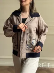 کت لینن سوزن دوزی پروانه یقه جین