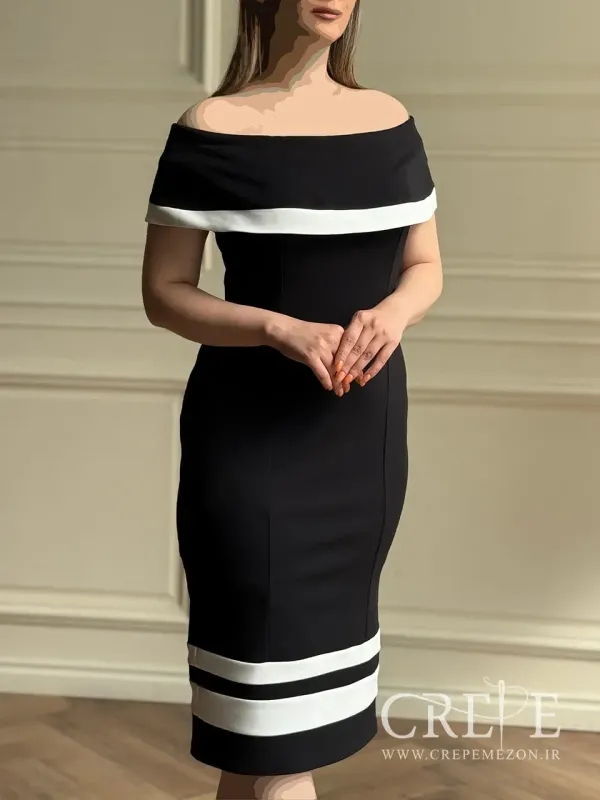 پیراهن کرپ دالقیچ یقه قایقی