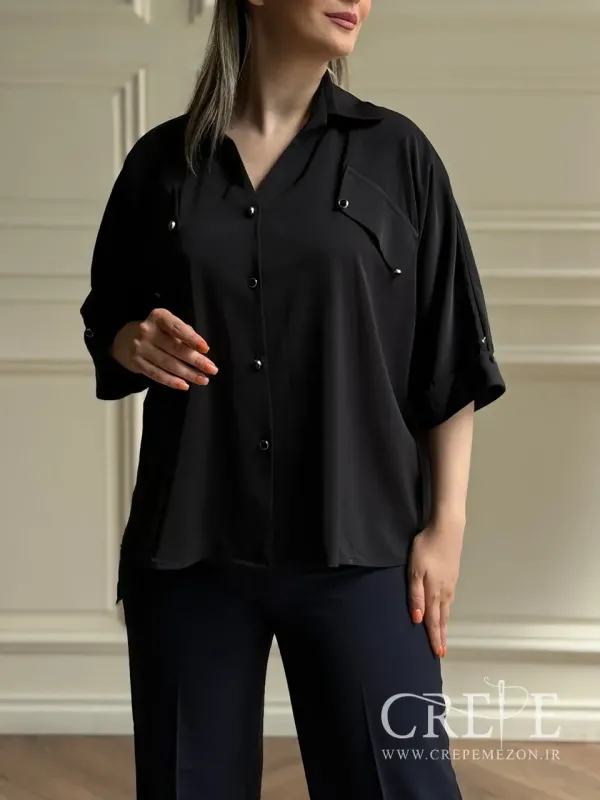 شومیز استین سه ربع سرجیبدار