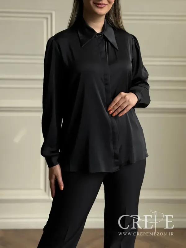 شومیز دکمه مخفی یقه خرگوشی