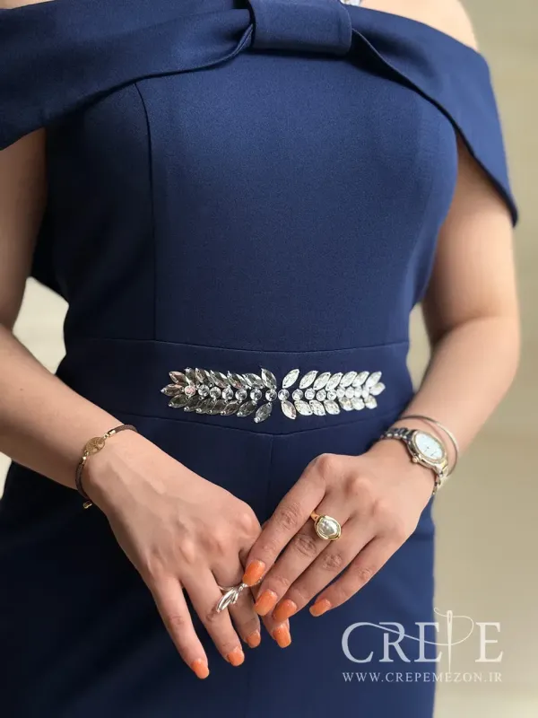 پیراهن کوتاه یقه پاپیونی نگینی