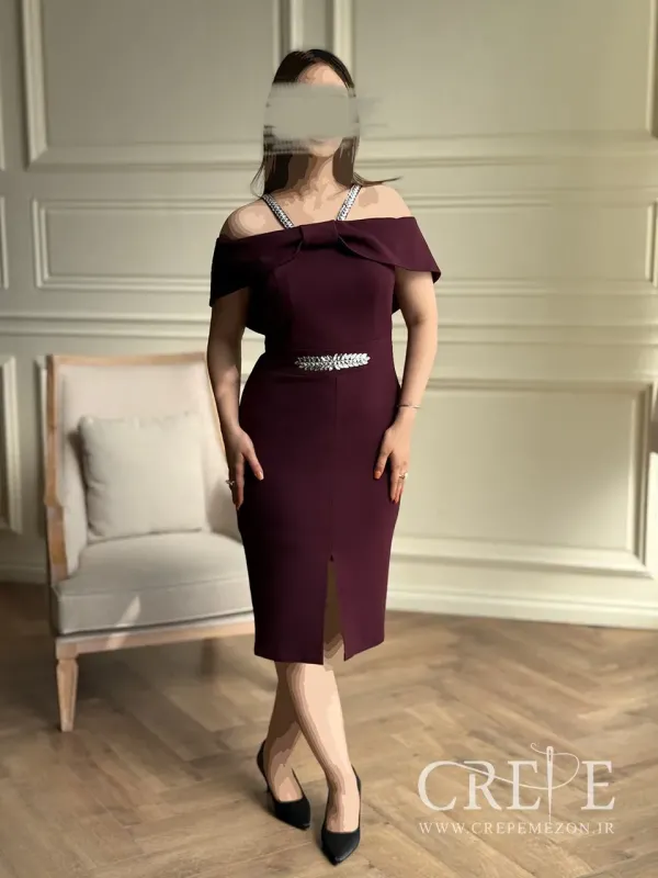 پیراهن کوتاه یقه پاپیونی نگینی