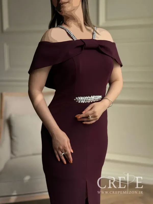 پیراهن کوتاه یقه پاپیونی نگینی